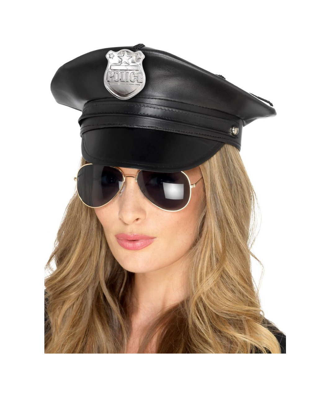 Fever black leatherette police hat