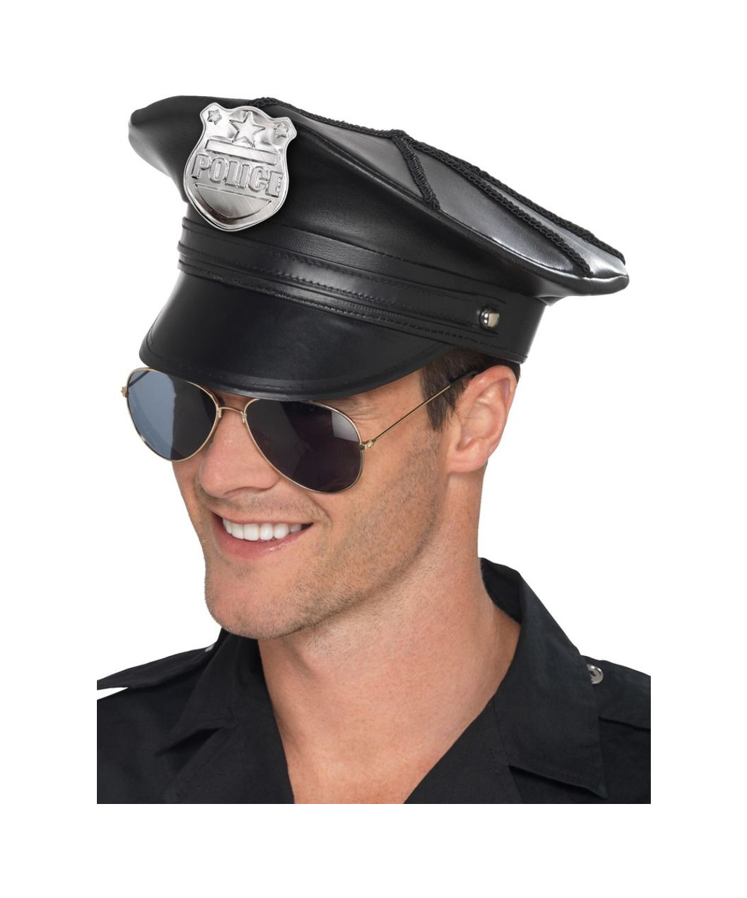 Fever black leatherette police hat