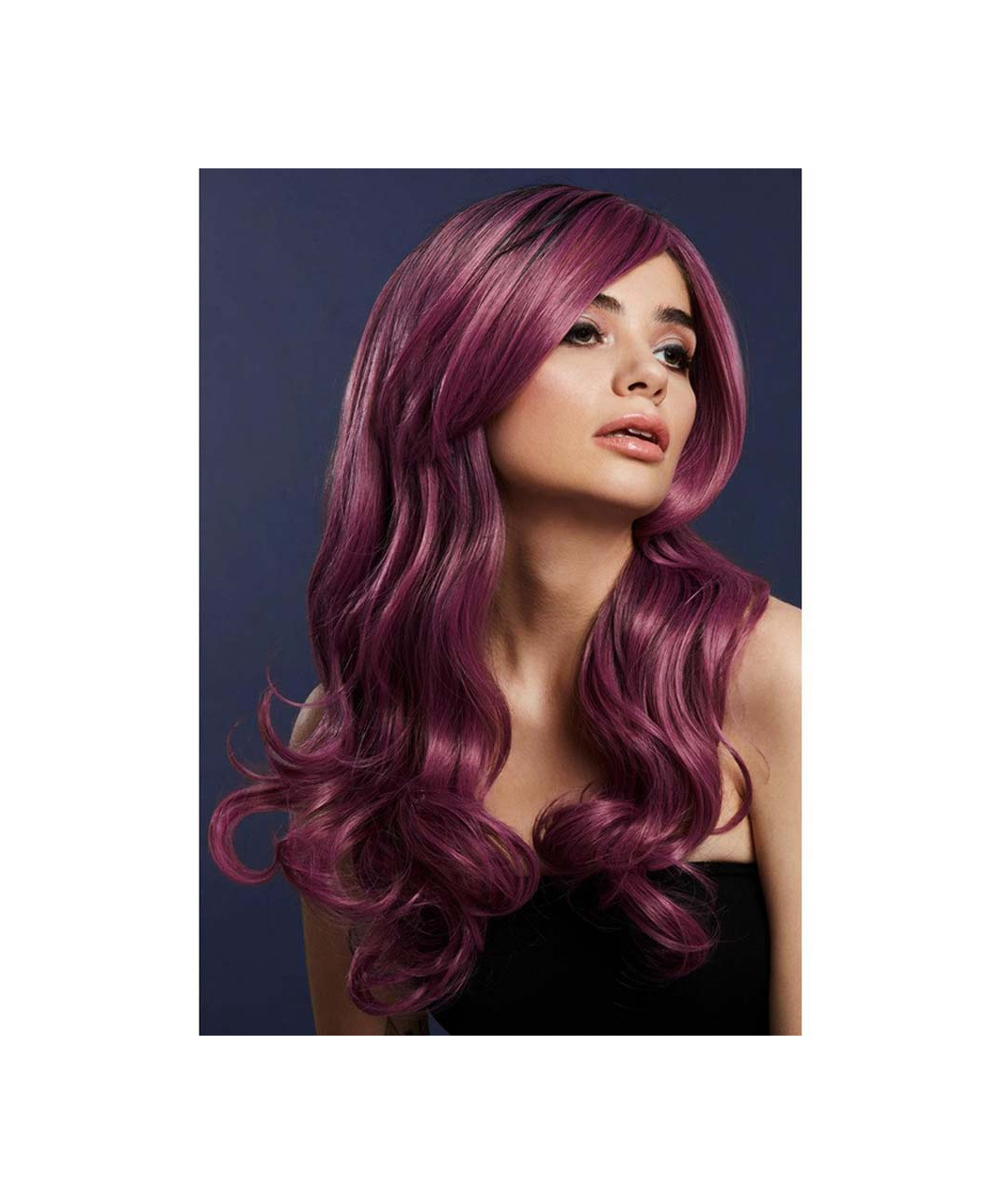 Fever Khloe rausvai violetinis ilgas banguotų plaukų perukas