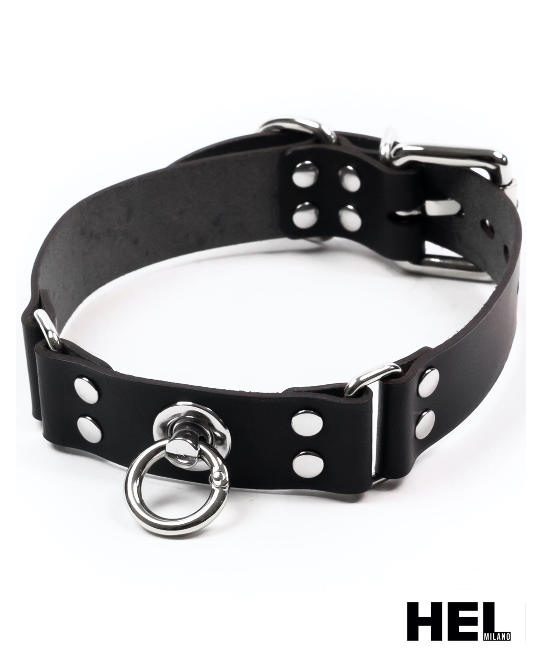 HEL Milano leather collar with metal ring