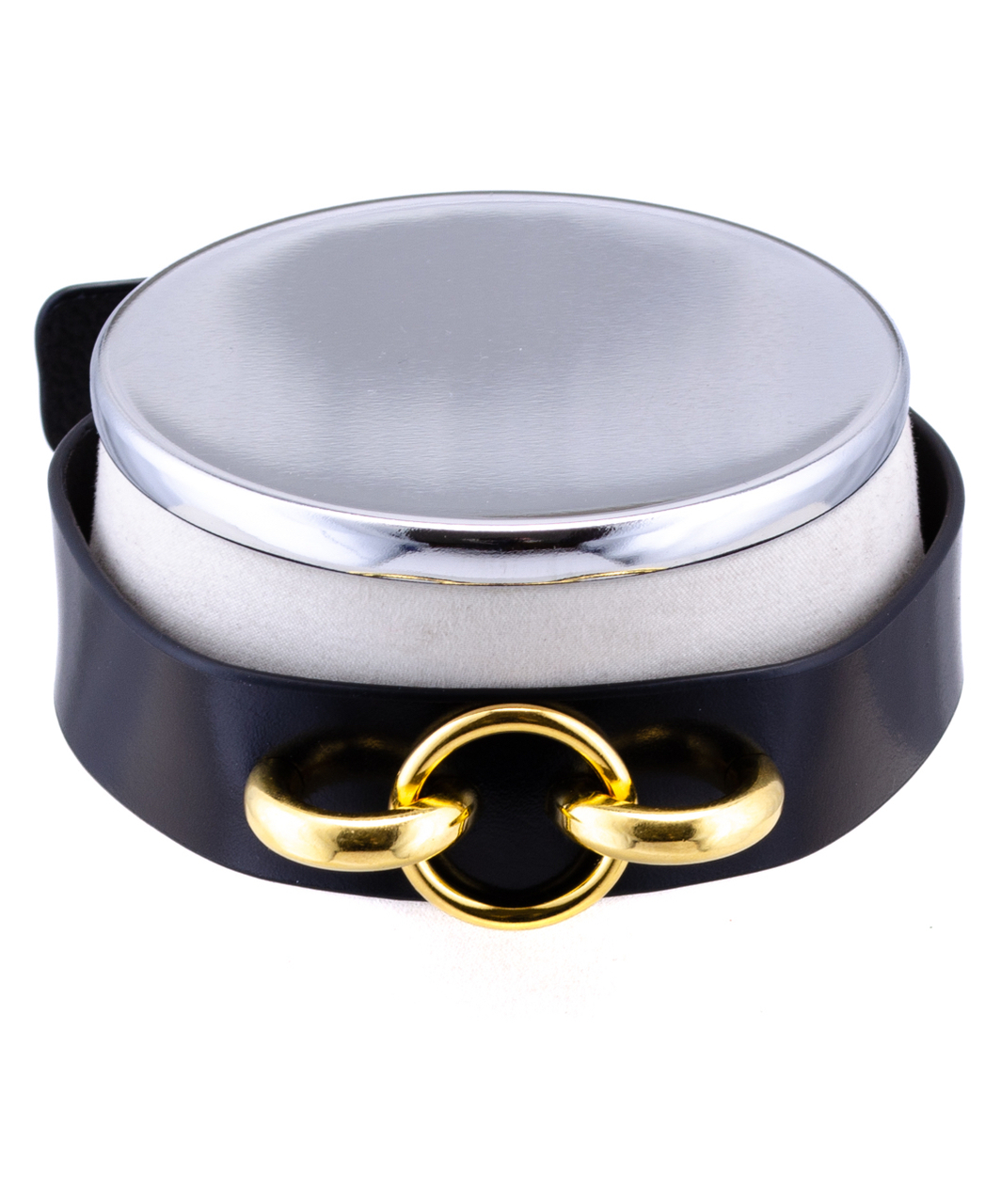 HEL Milano Camilla juoda odinė apykaklė su aukso spalvos žiedu