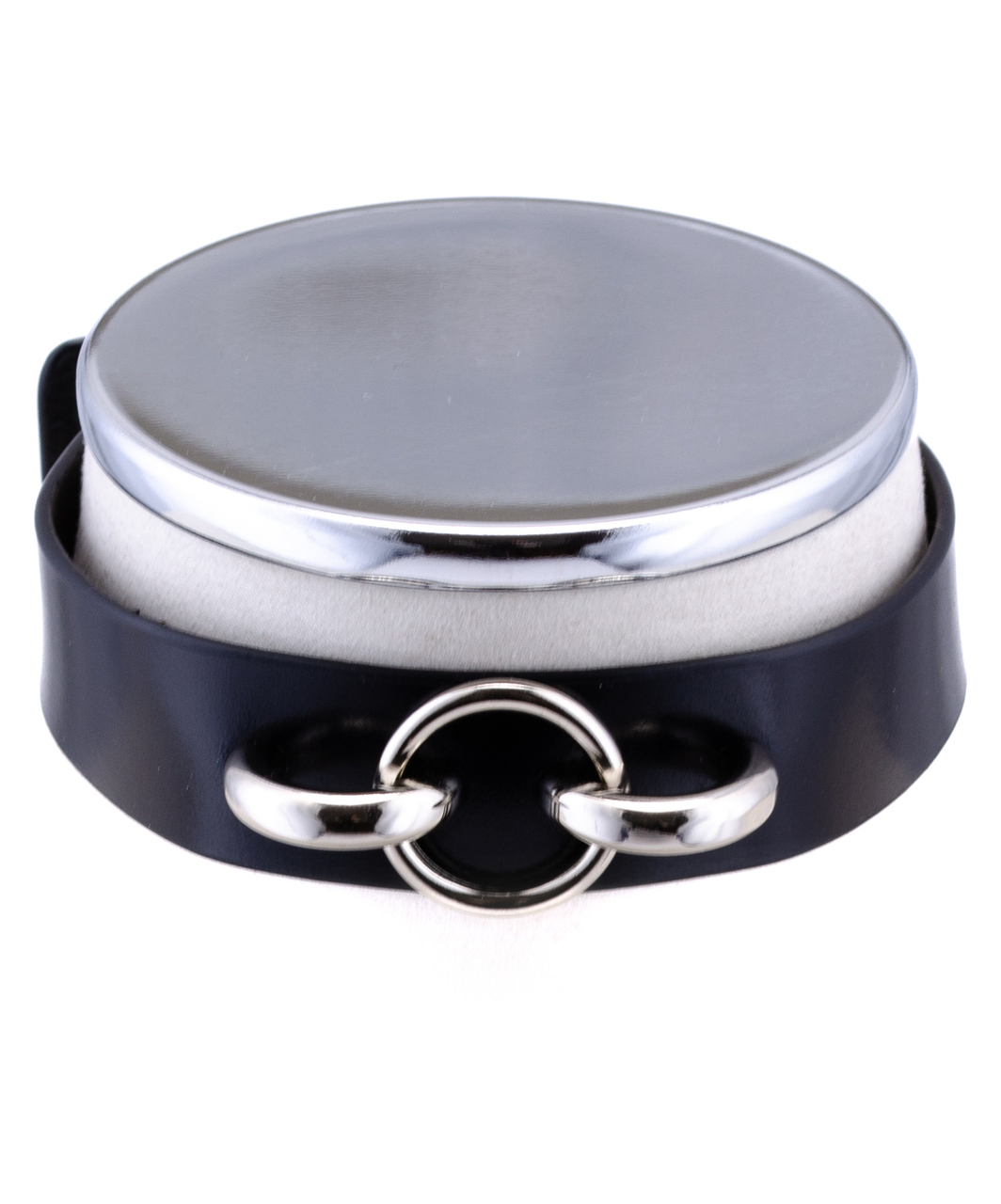 HEL Milano Camilla black leather collar with silver coloured ring