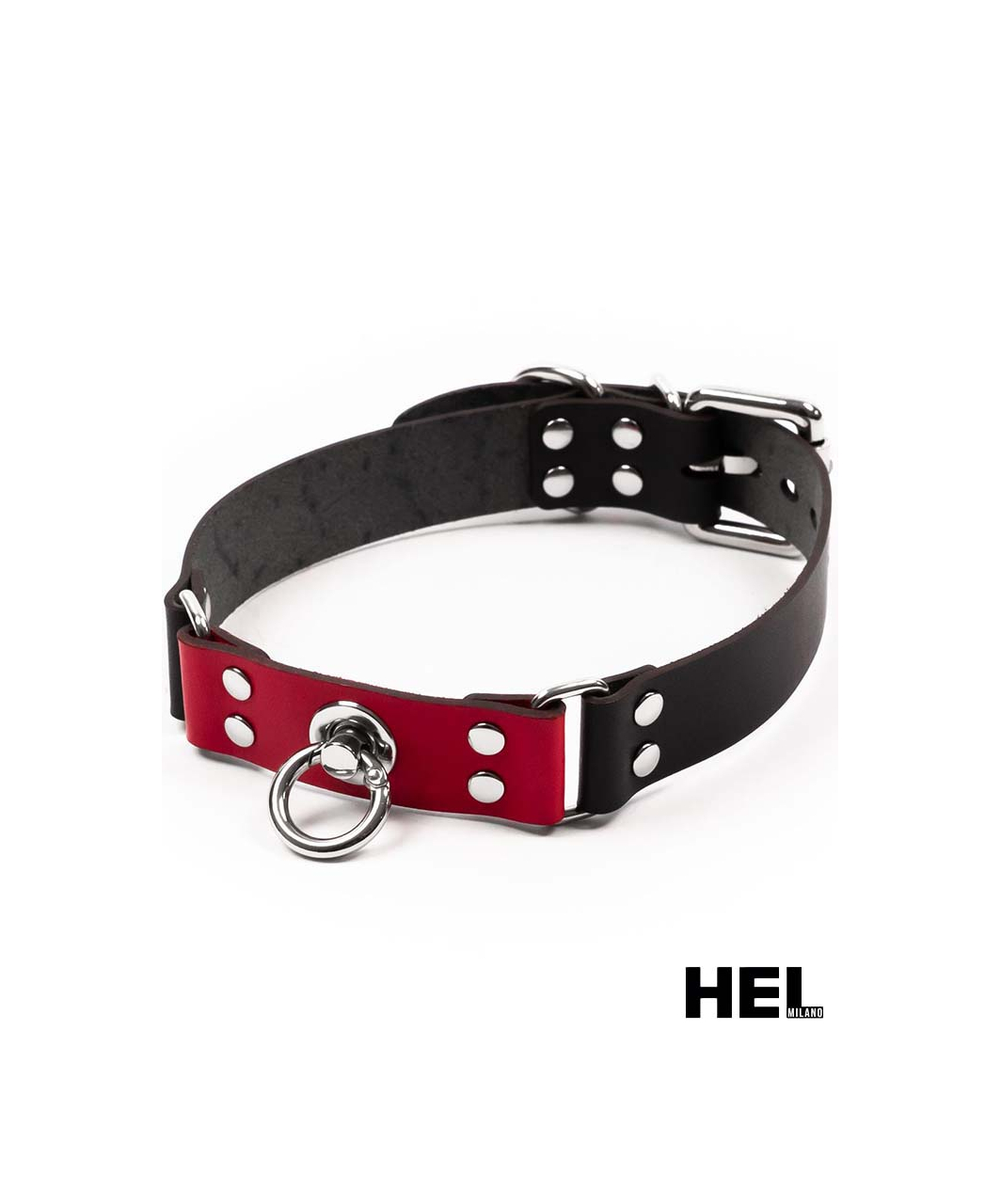 HEL Milano Leather Collar in Black & Red