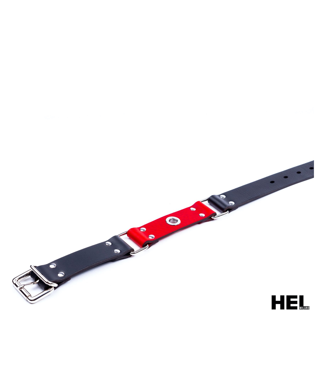 HEL Milano black & red leather hobble belt