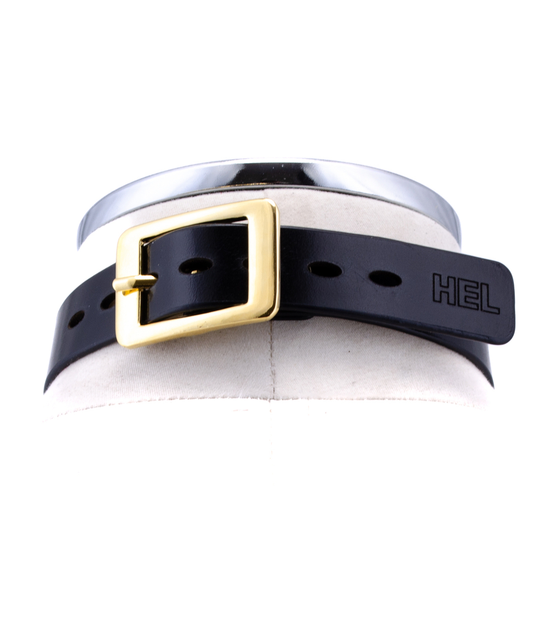 HEL Milano Mia black leather collar with gold coloured ring
