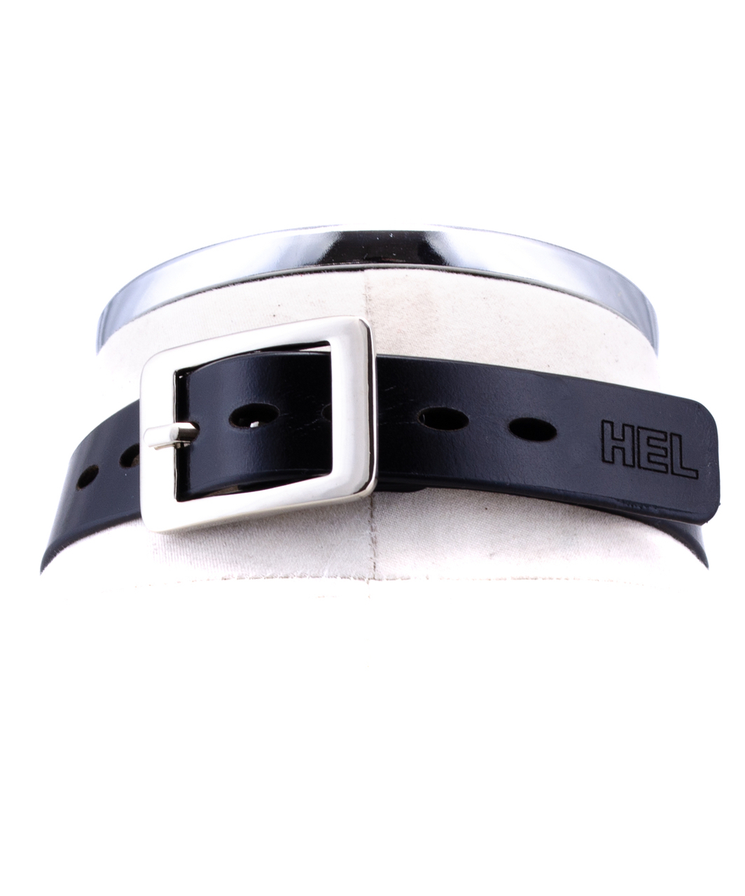 HEL Milano Mia black leather collar with silver coloured ring