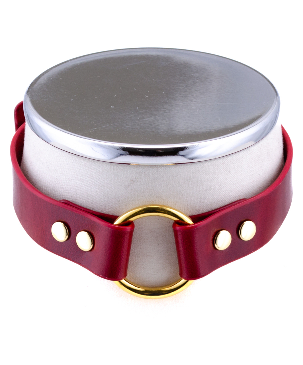 HEL Milano Mia red leather collar with gold coloured ring