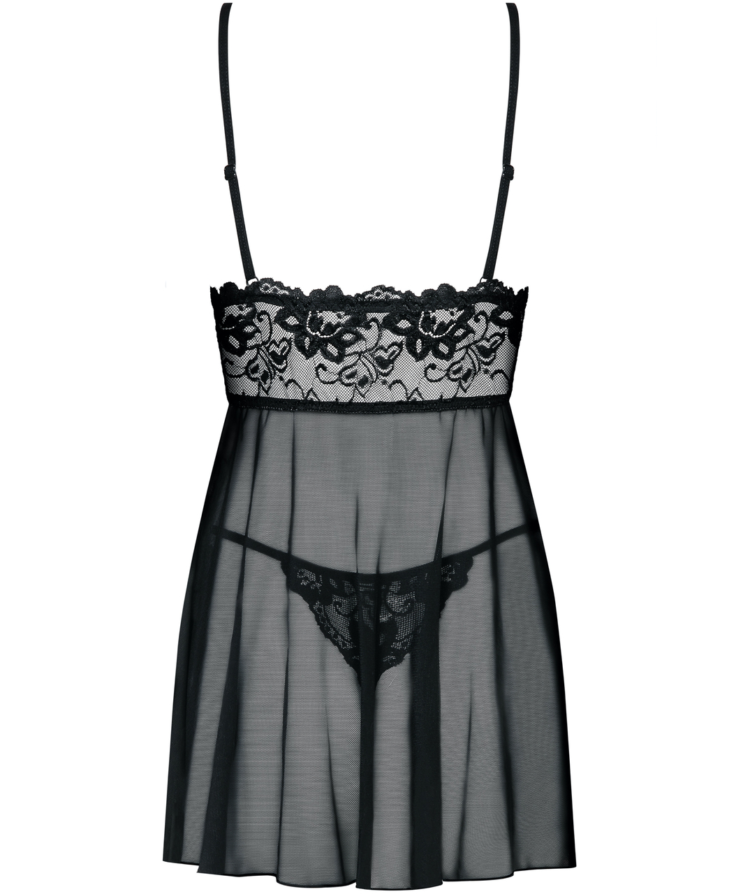 Obsessive Idillia must läbipaistev babydoll-kleit pitsist ülaosaga