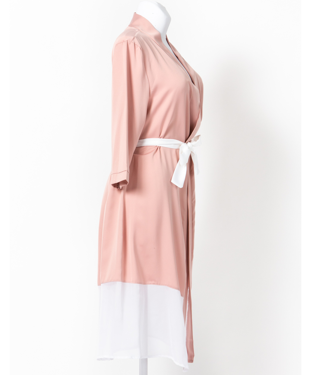 SexyStyle rose gold robe with white belt and hemline