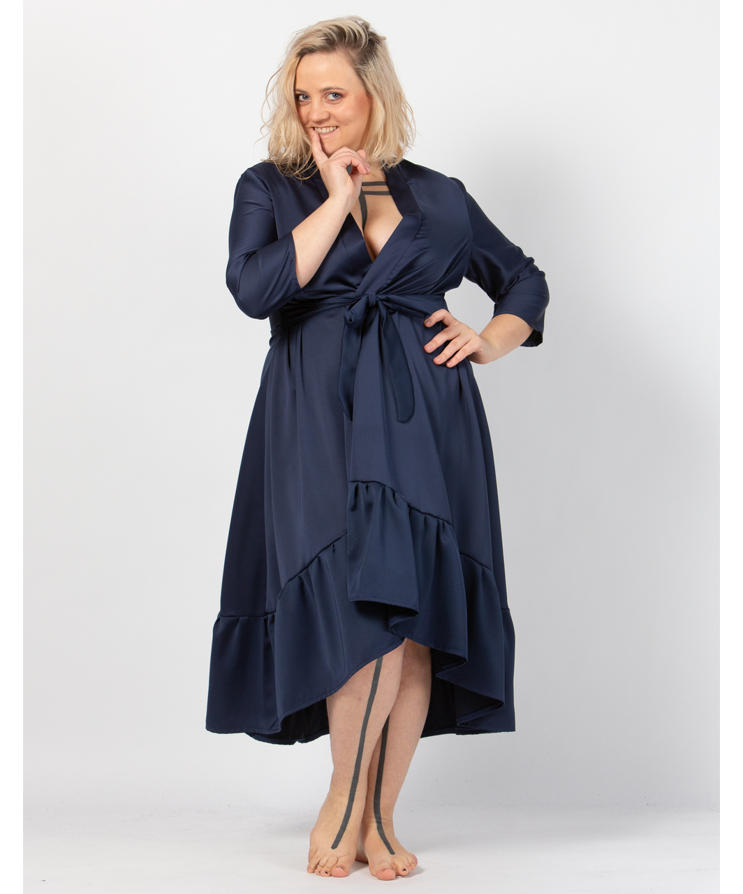 MAKE Dark Blue Asymmetrical Robe with Ruffles