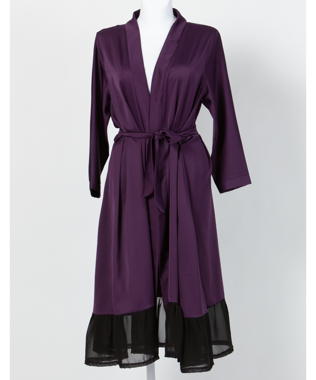 MAKE Dark Purple Robe with Black Chiffon Ruffles