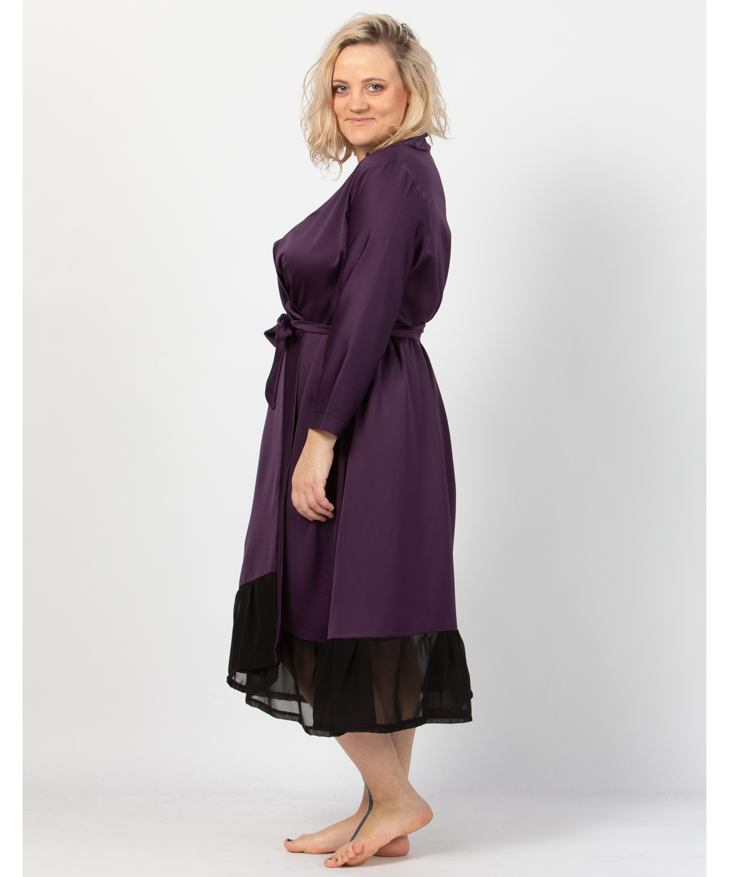 MAKE Dark Purple Robe with Black Chiffon Ruffles SexyStyle.eu