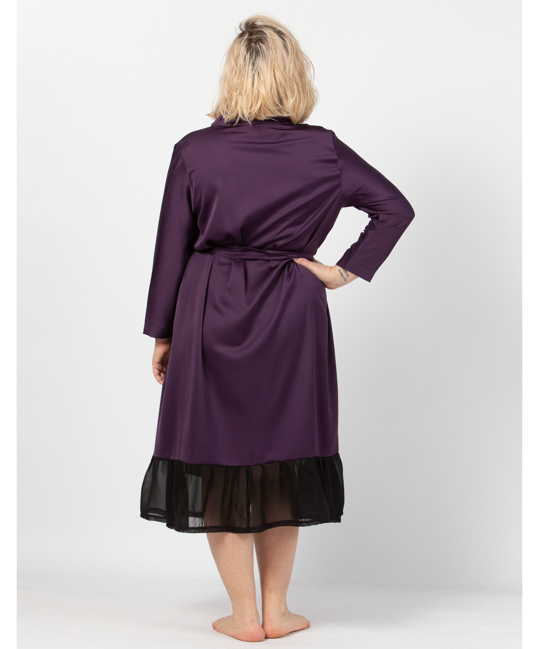 MAKE Dark Purple Robe with Black Chiffon Ruffles SexyStyle.eu