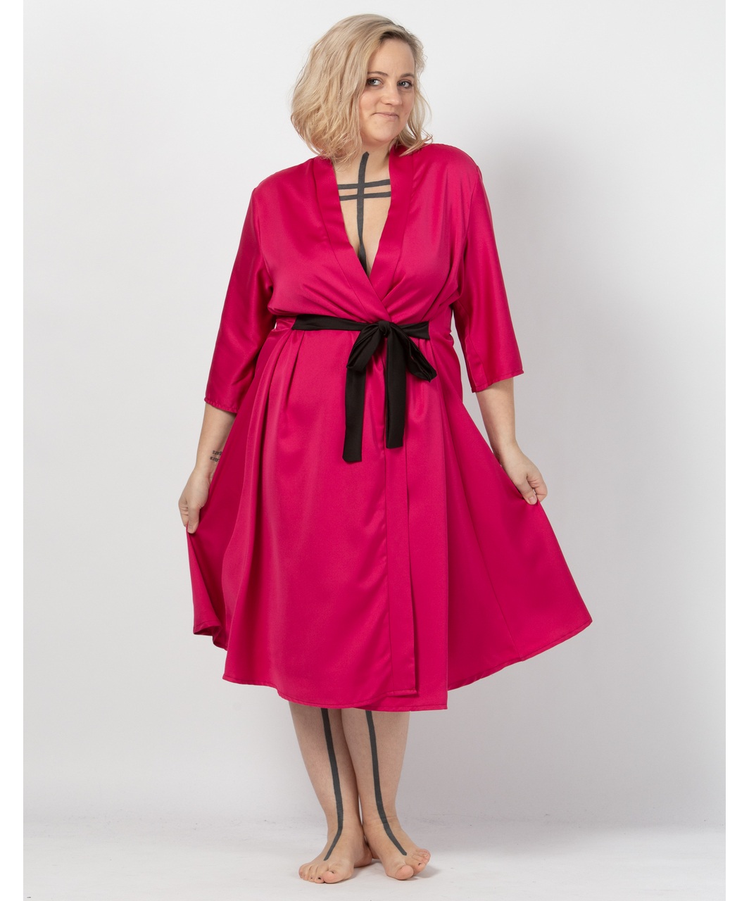 MAKE bright pink robe with black sash
