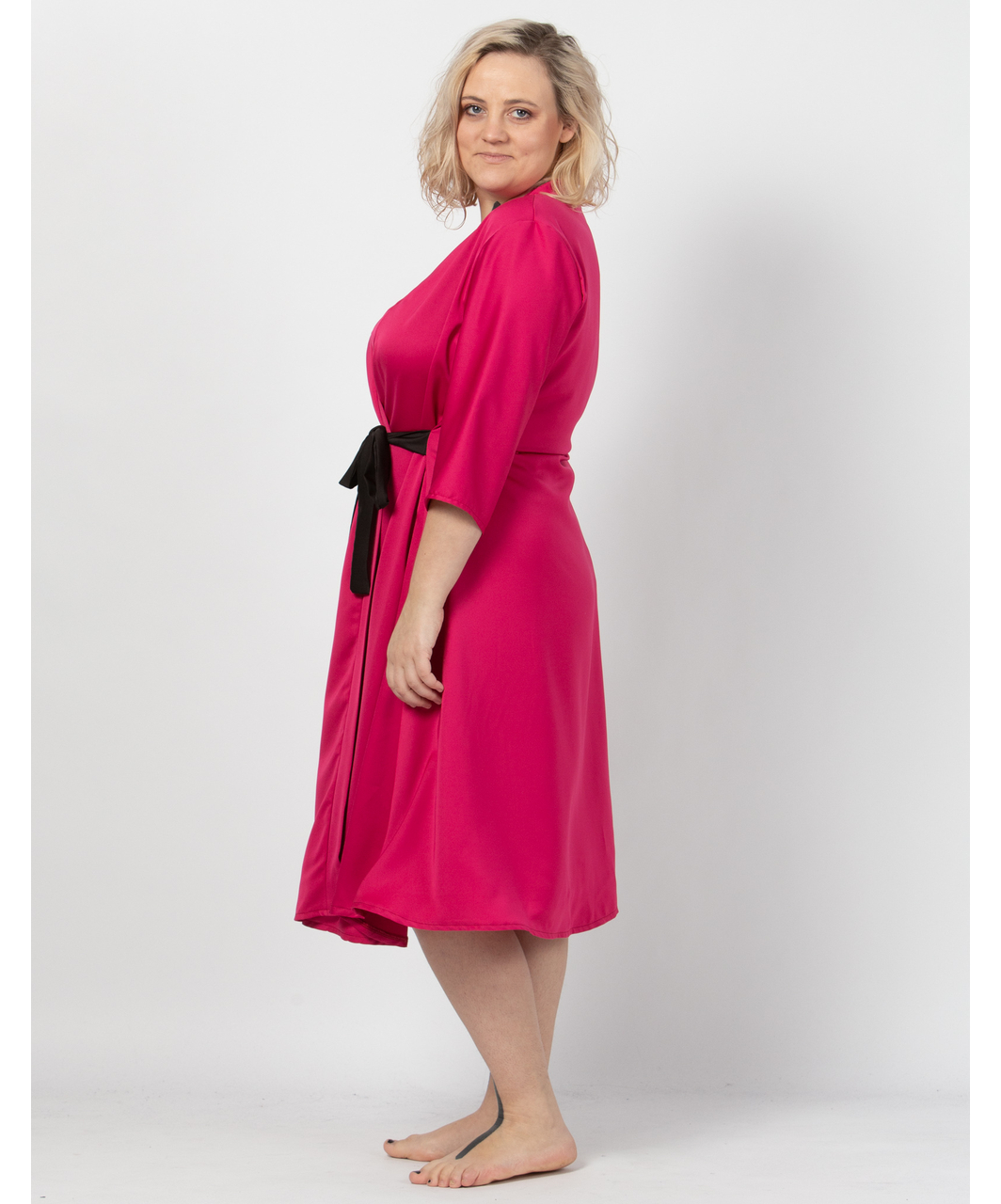 MAKE bright pink robe with black sash