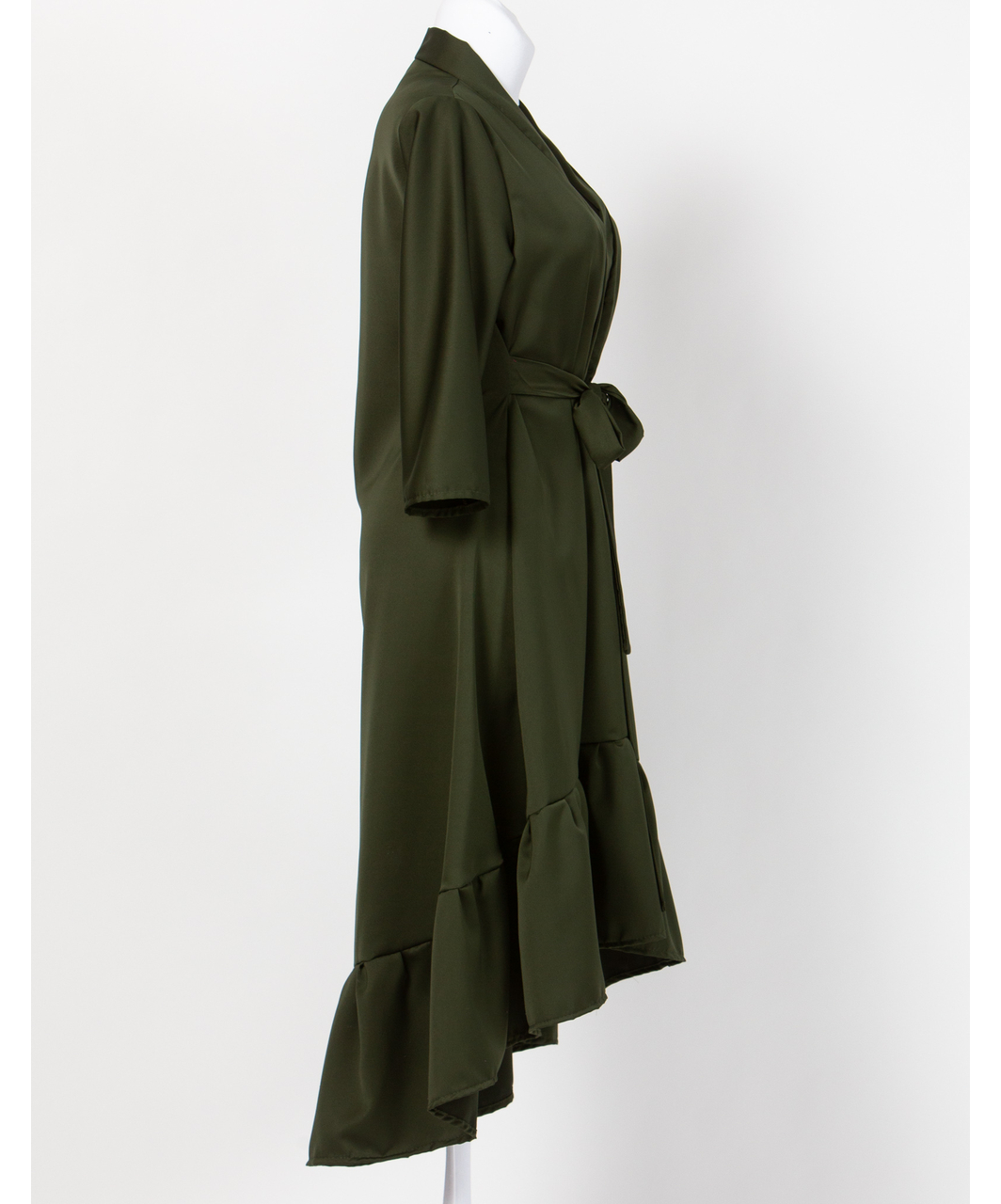 MAKE Moss Green Asymmetrical Robe with Ruffles
