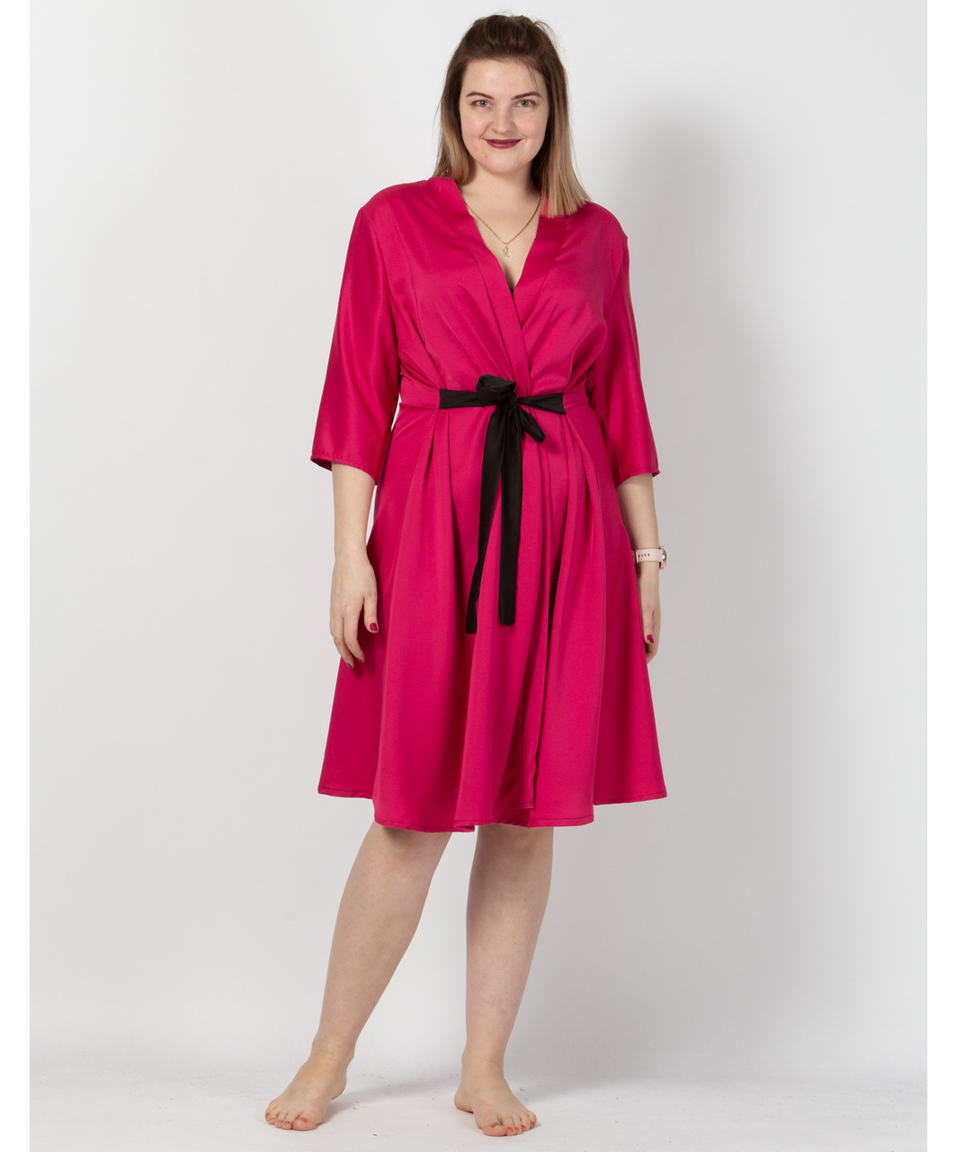 MAKE bright pink robe with black sash