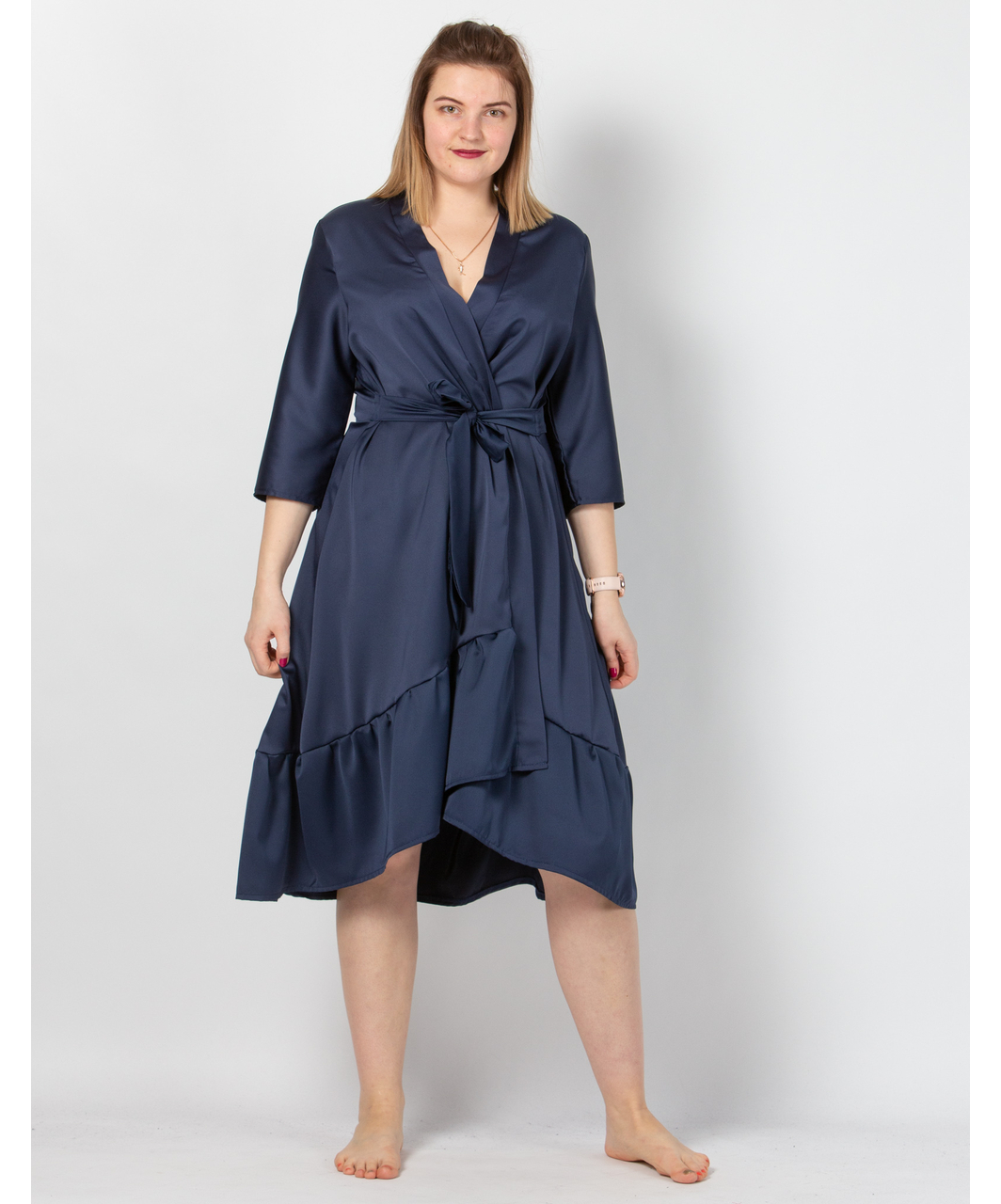 MAKE Dark Blue Asymmetrical Robe with Ruffles