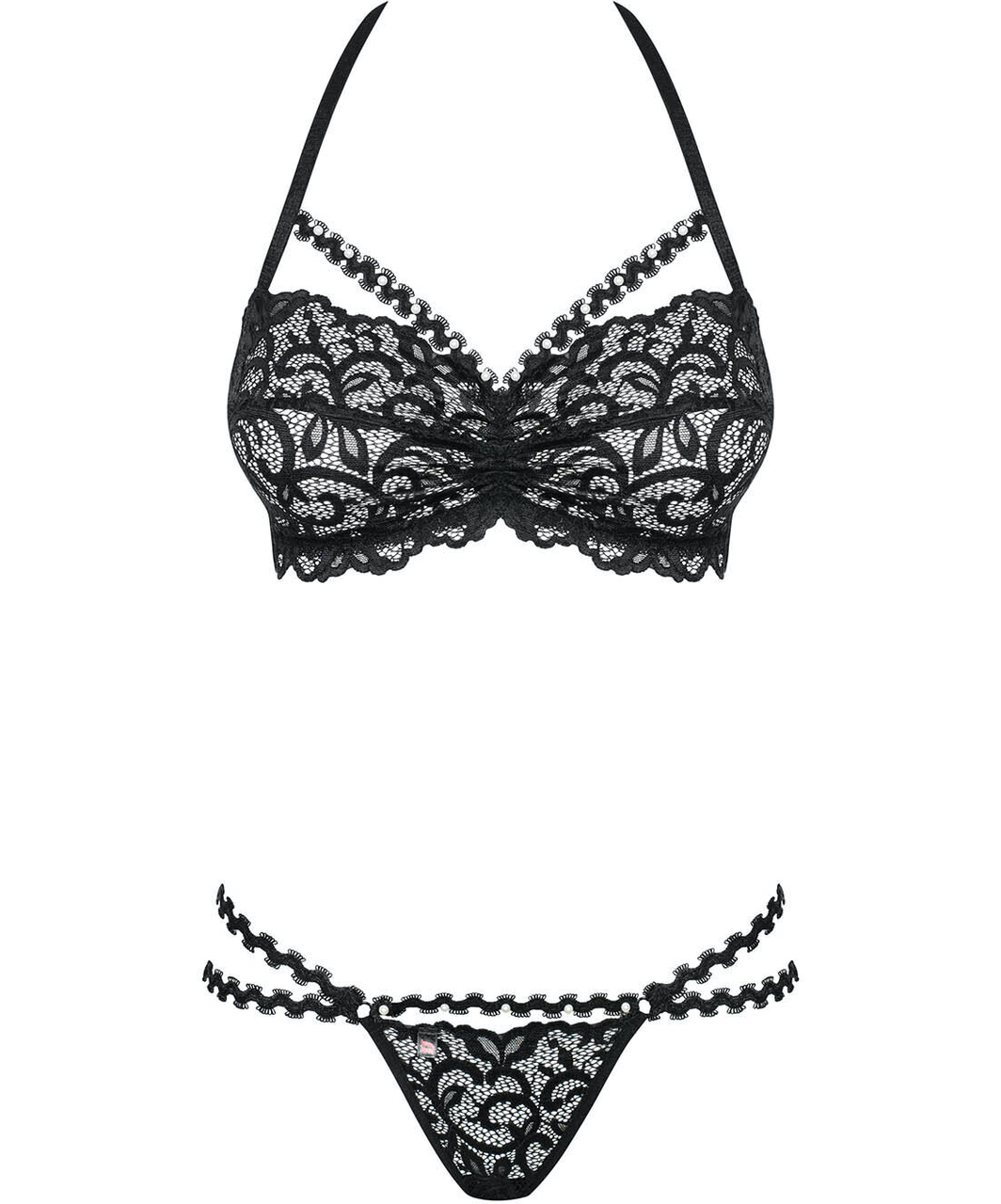 Obsessive black lace two-piece lingerie set