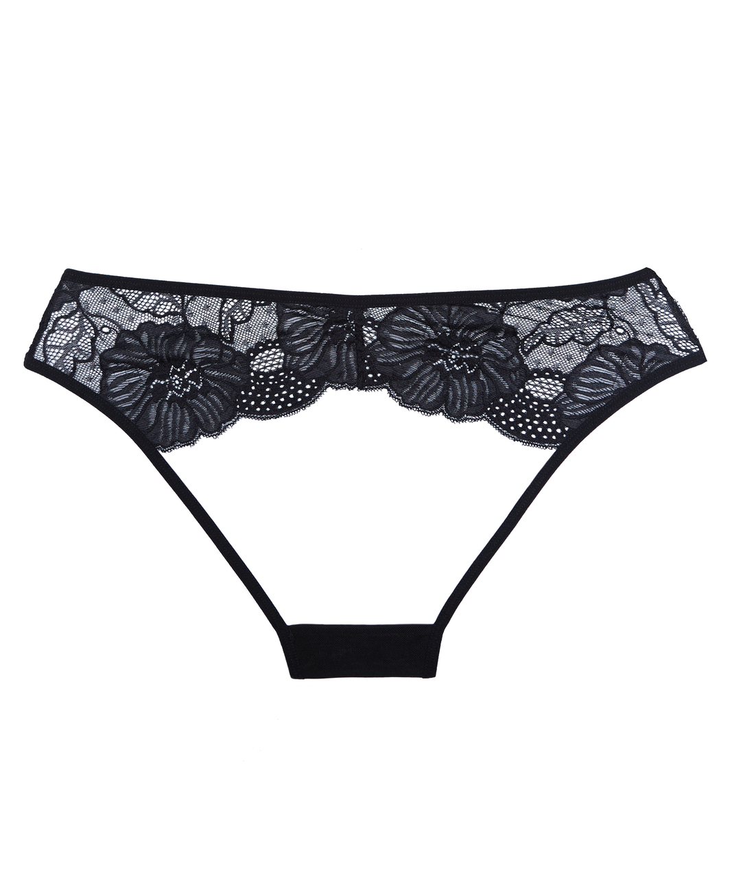 Allure Lingerie k.i.s.s. juodos nėriniuotos siaurikės atviru tarpkoju