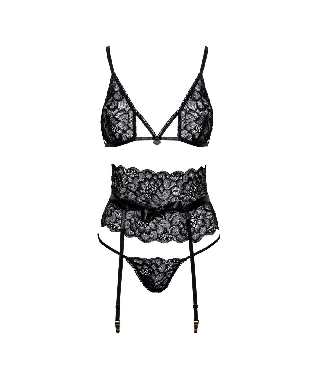 kissable Posy black lace suspender lingerie set