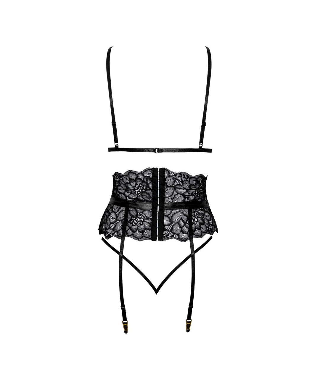 kissable Posy black lace suspender lingerie set