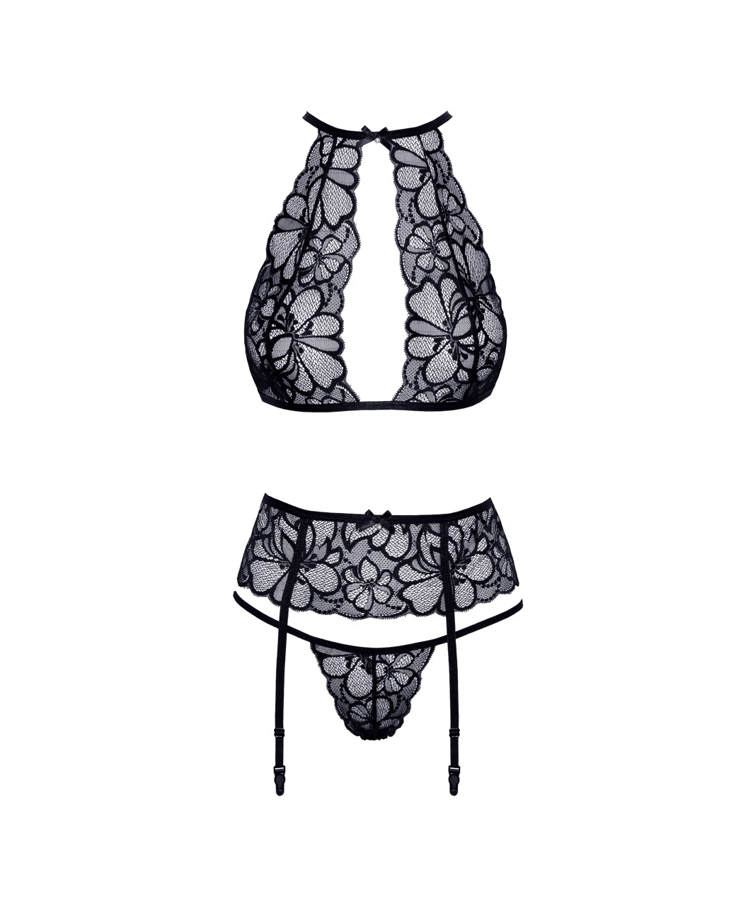 kissable Posy black lace suspender lingerie set