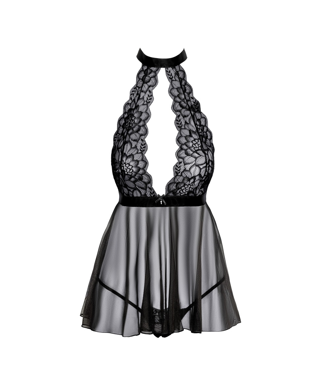 kissable Posy black sheer mesh babydoll