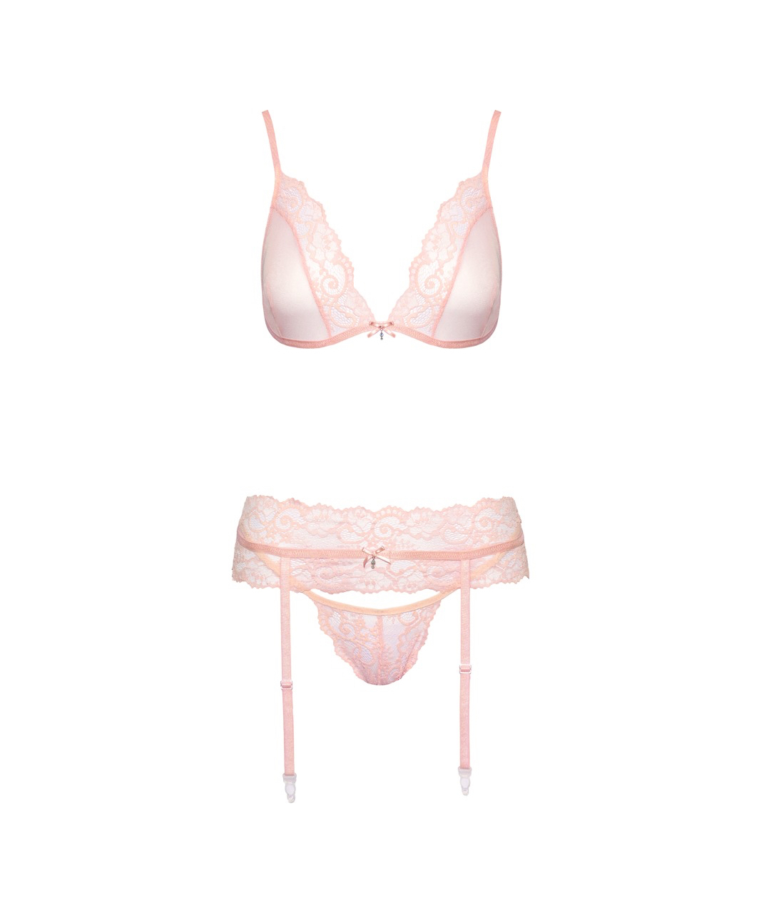 kissable Sinuous pink lace suspender lingerie set