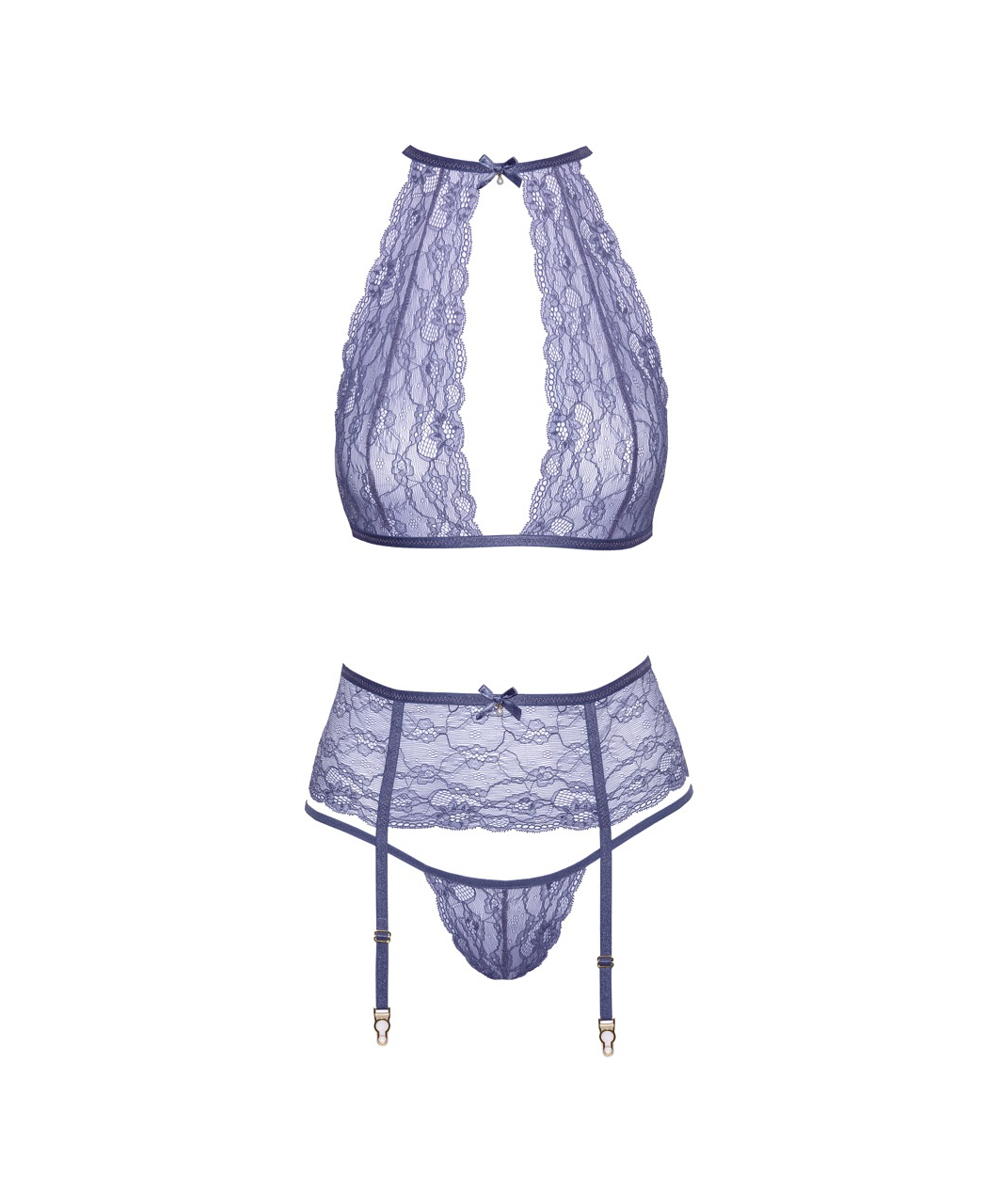 kissable Sinuous purple lace suspender lingerie set