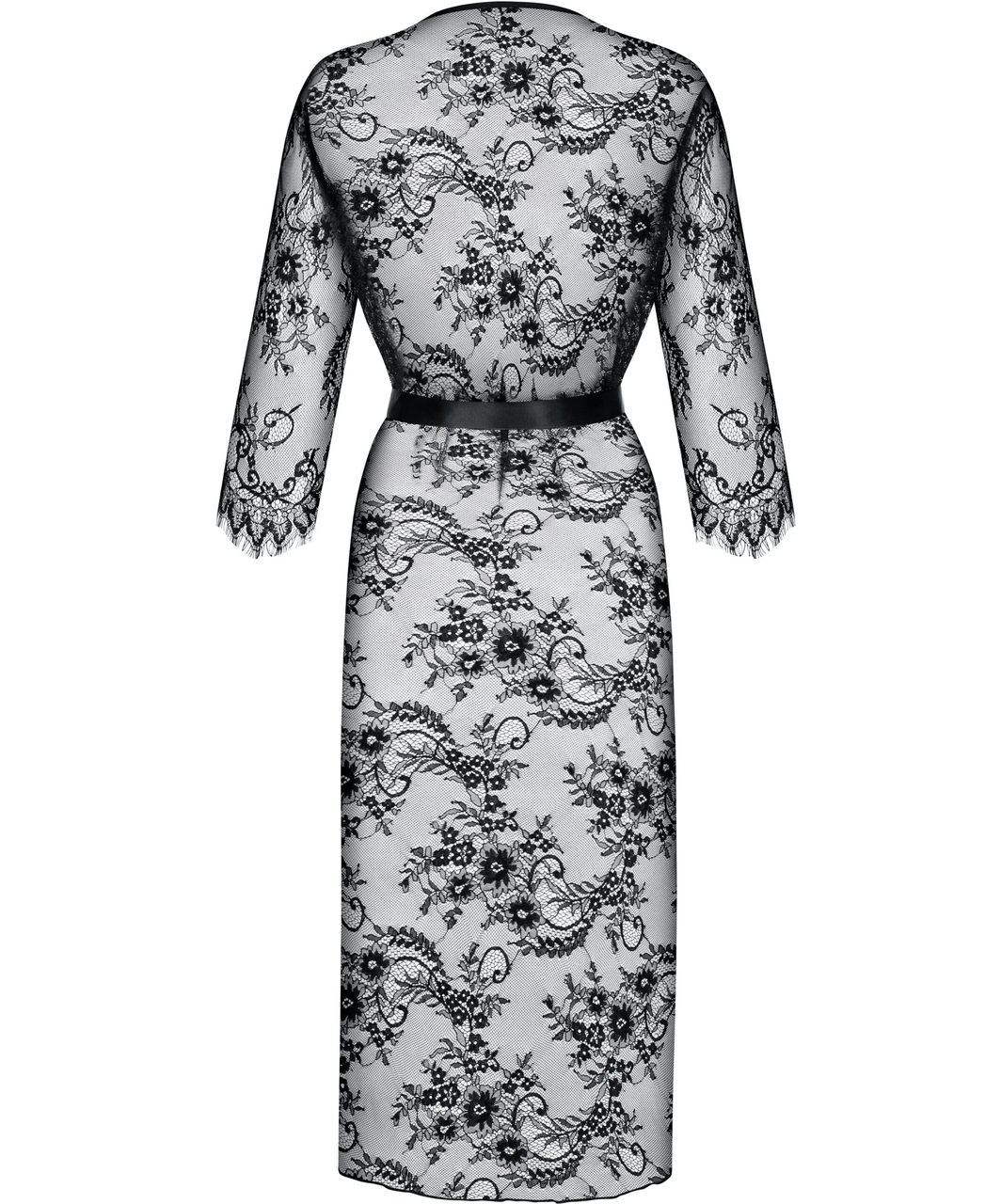 Obsessive black long lacy peignoir