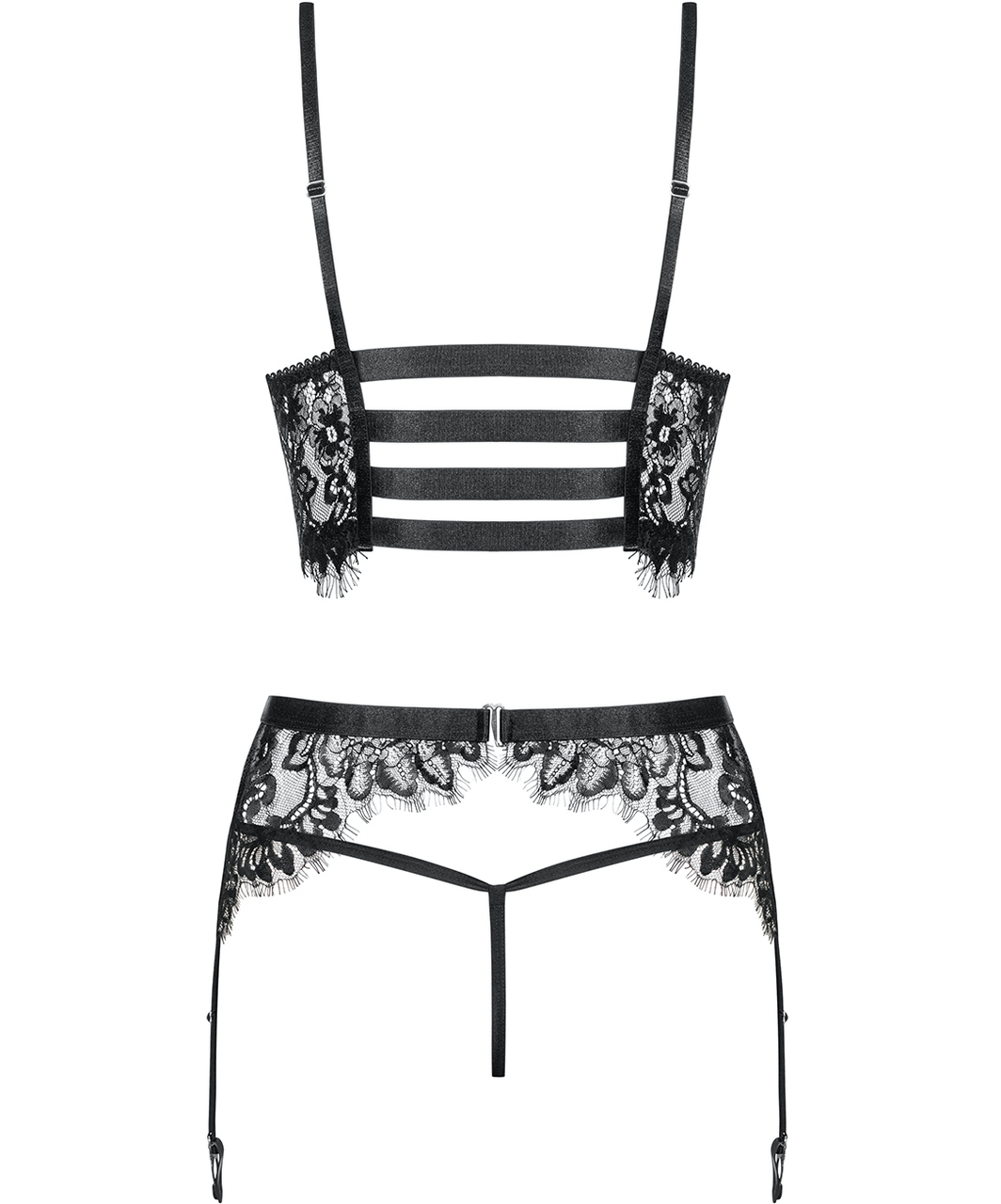 Obsessive Lashy black lace three-piece lingerie set