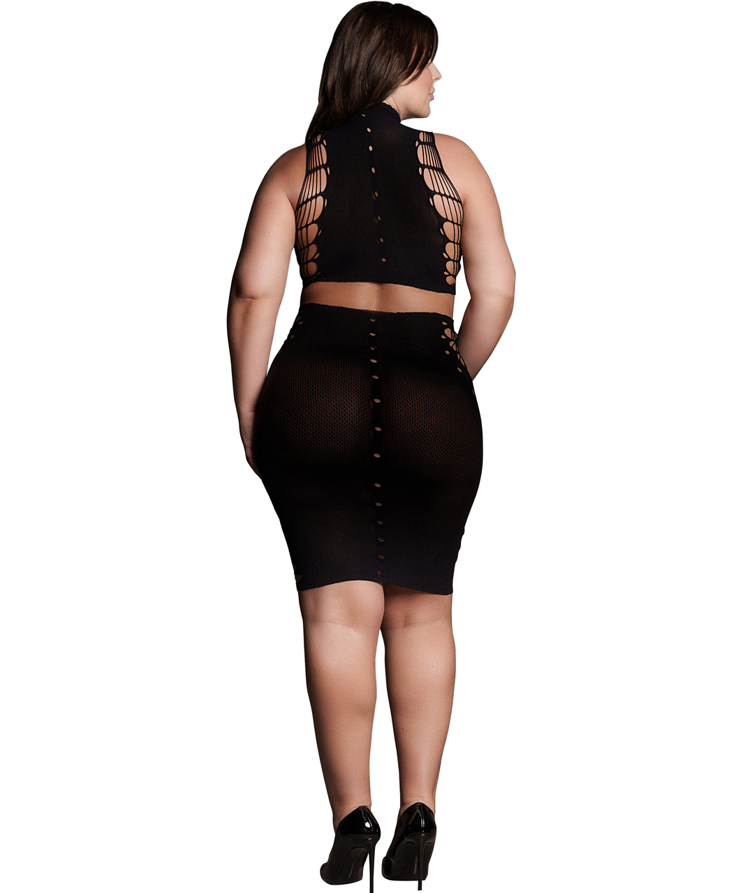 Le Désir Shade black net crop top & skirt