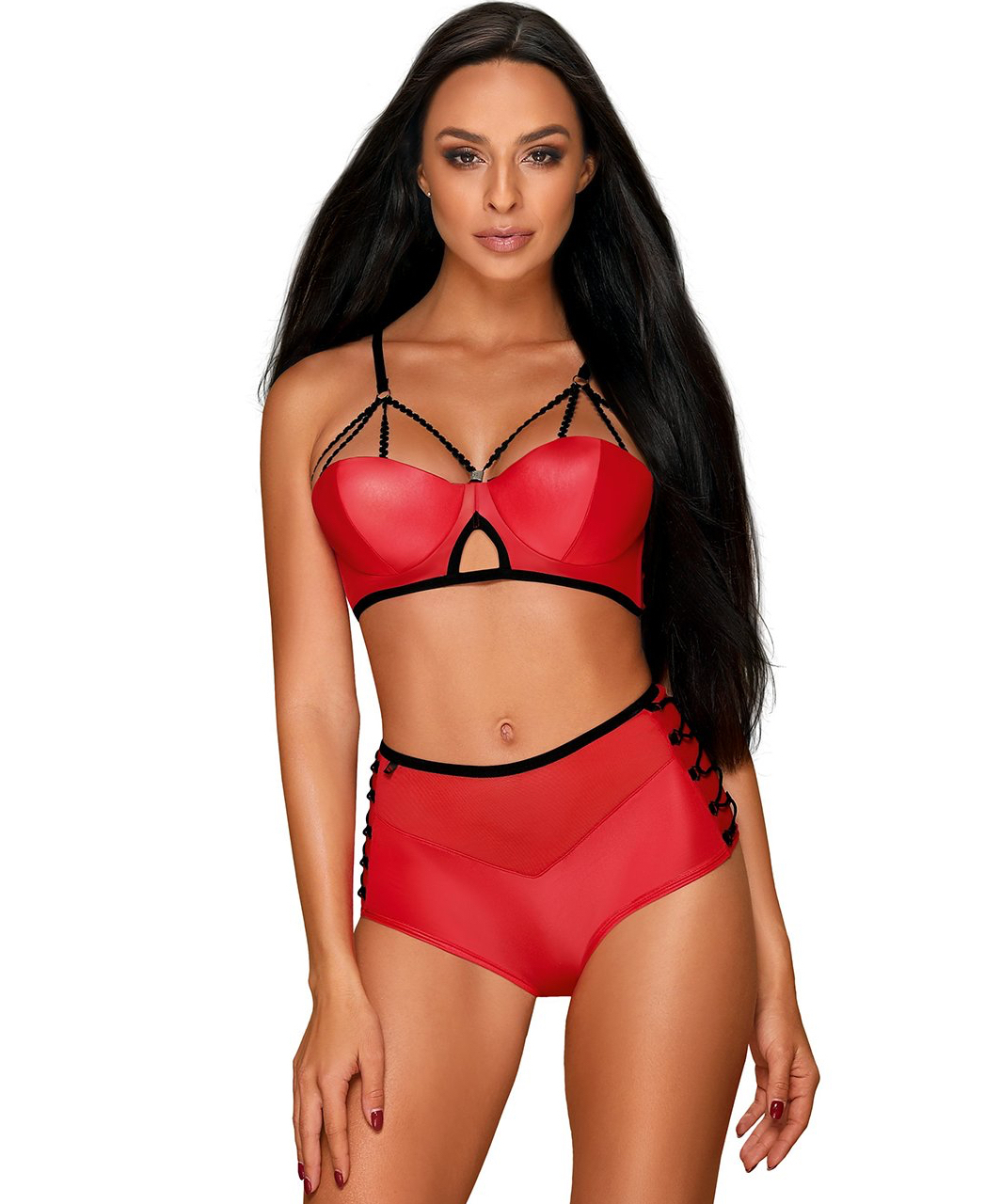 Obsessive Leatheria red wet look lingerie set