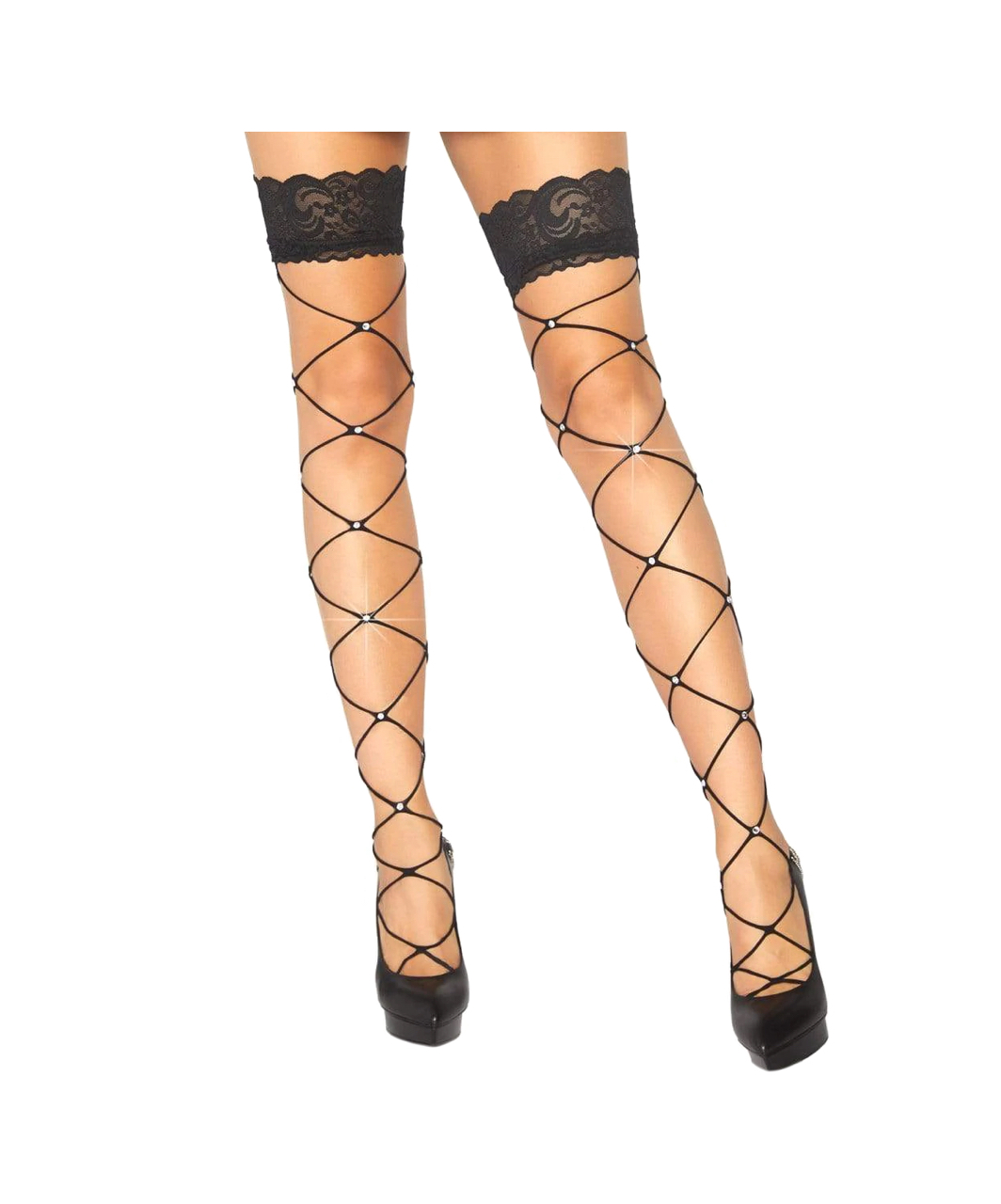 Leg Avenue Jenna black oversized net rhinestone stockings