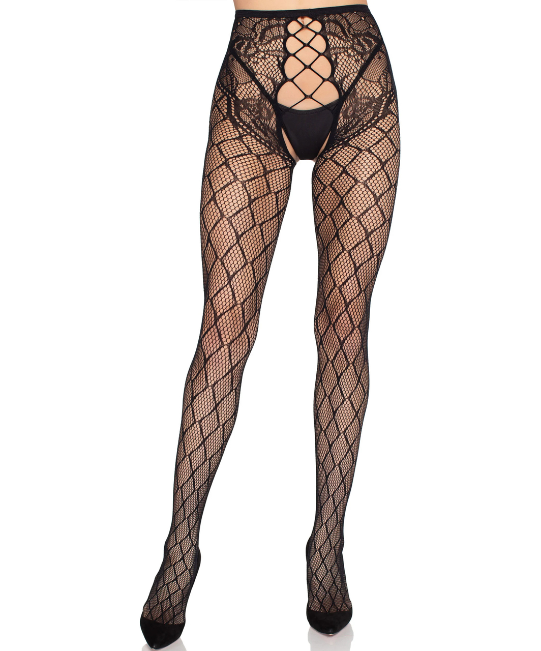 Leg Avenue Seline black net crotchless tights