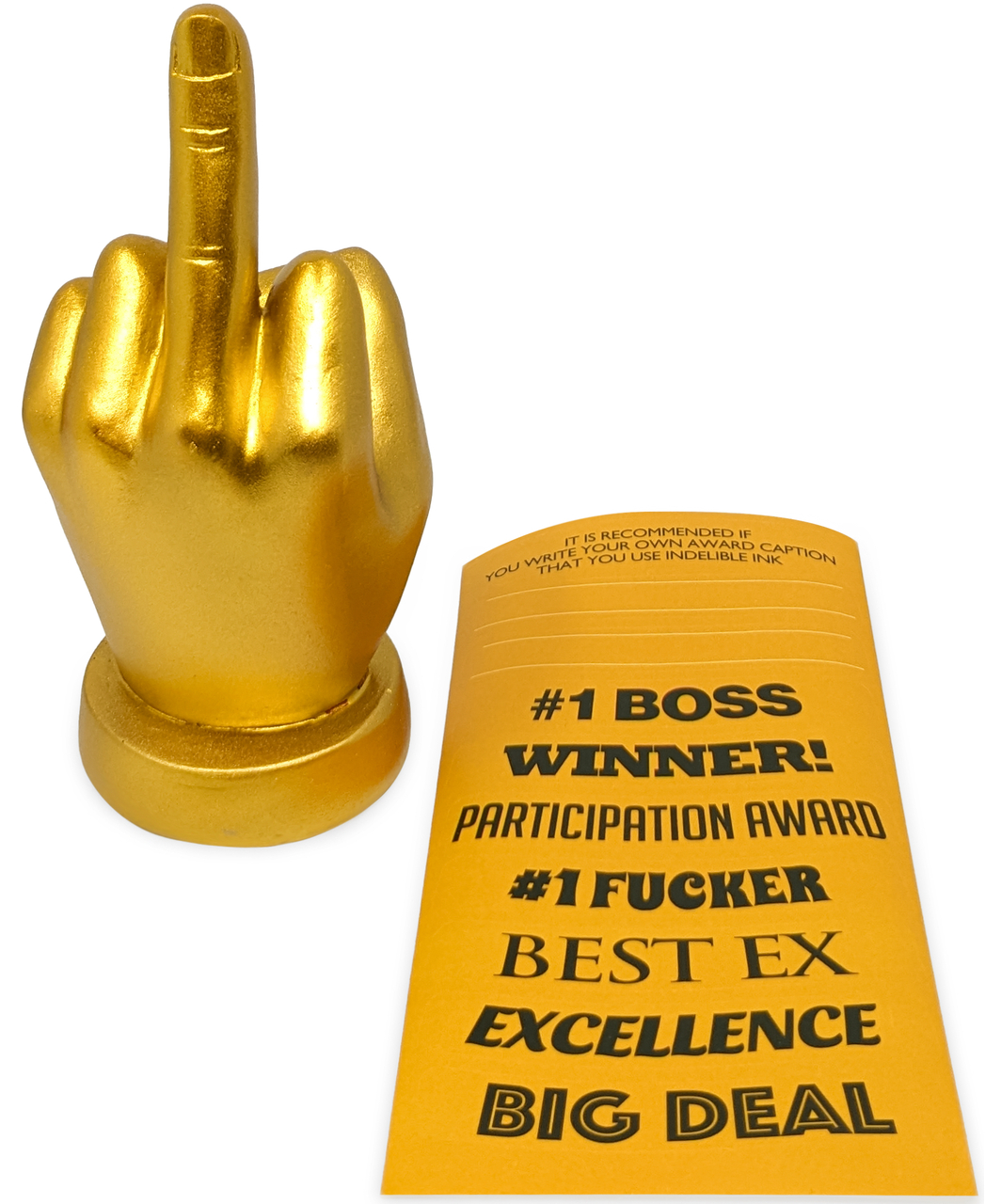 Little Genie Golden F-U Finger Customizable Desk Trophy