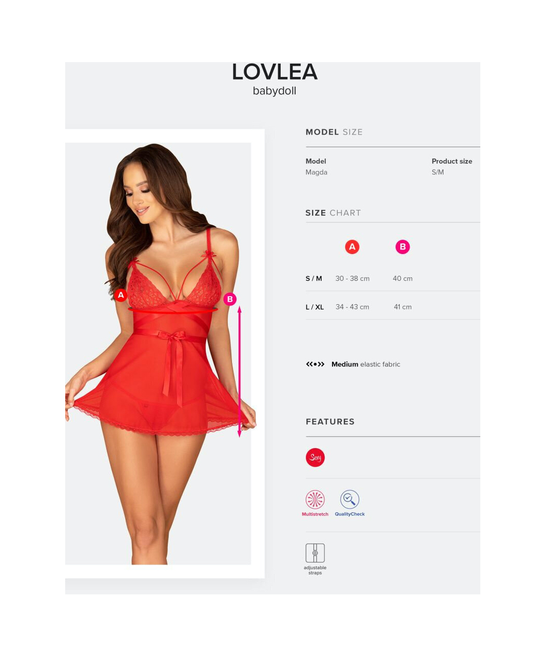 Obsessive Lovlea punane läbipaistvast tüllist babydoll-kleit paelaga