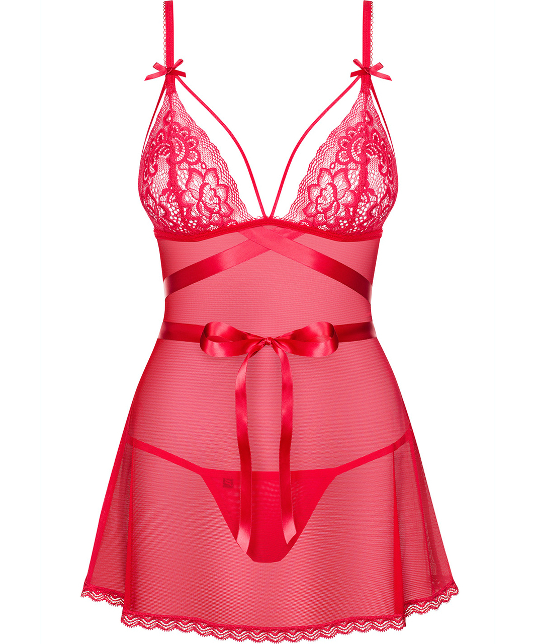 Obsessive Lovlea red sheer mesh babydoll with ribbon