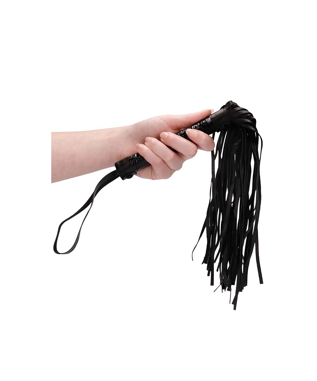 Ouch! black faux leather flogger with embossed handle