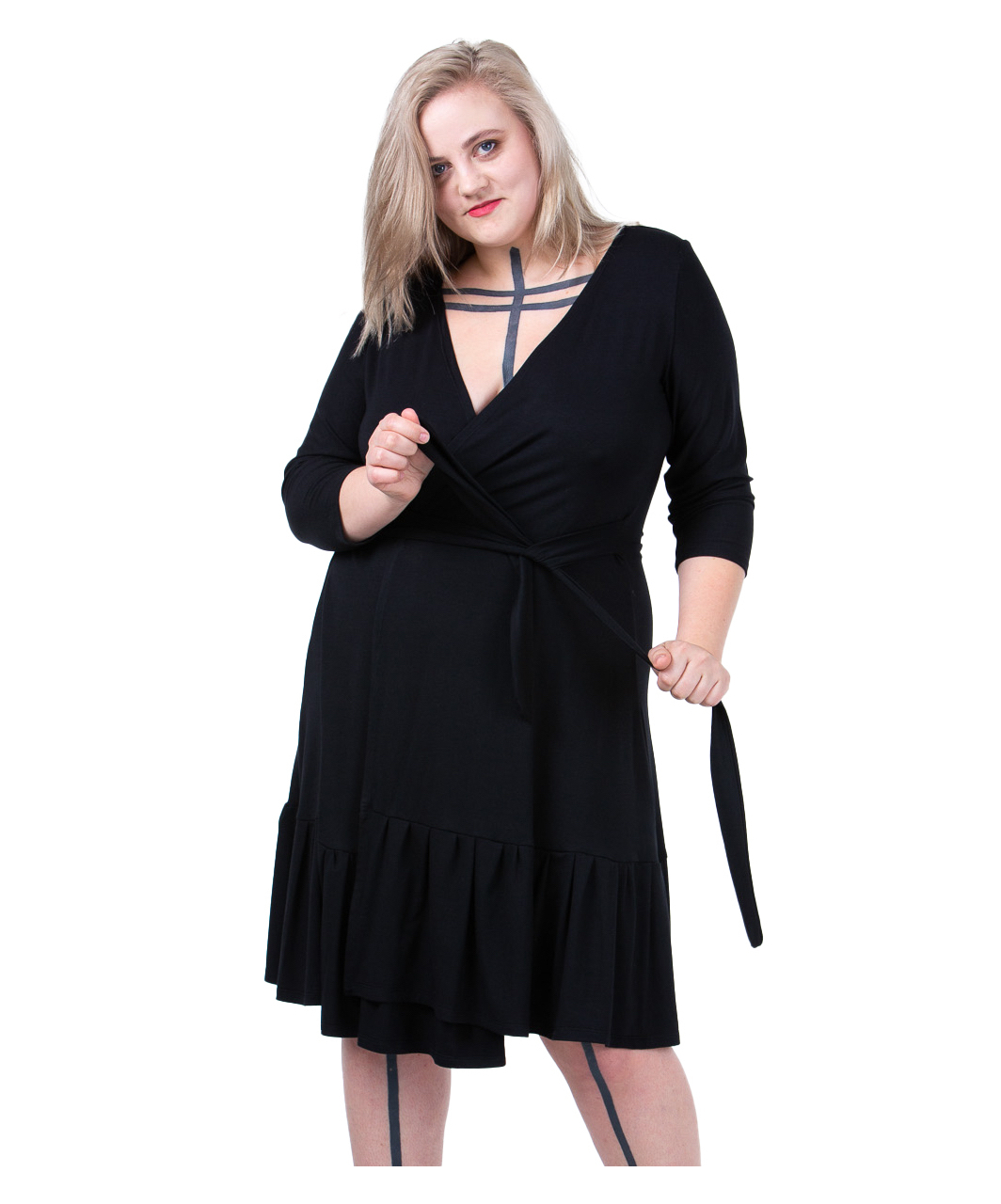 MAKE black tencel robe with flounce hem