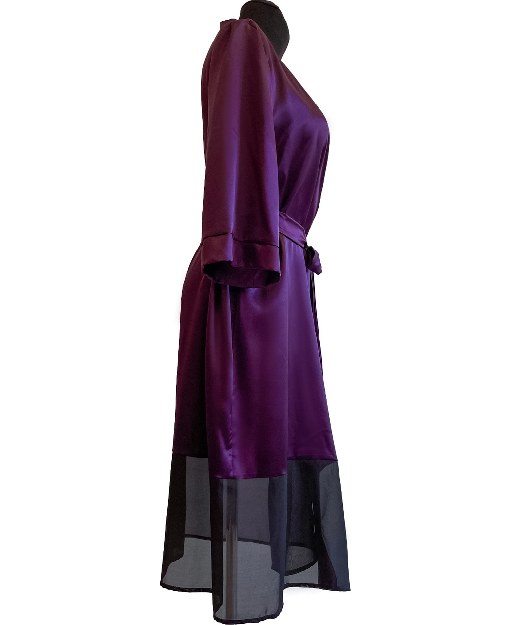 MAKE purple satin robe with black hemline