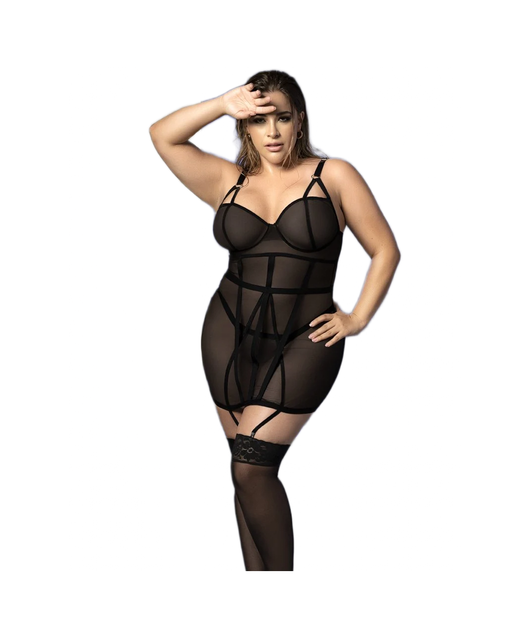 Mapale must läbipaistev babydoll-kleit, millel on stringid