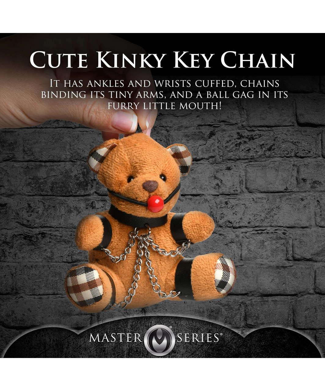 Master Series Gagged Kinky Teddy Bear raktų pakabukas