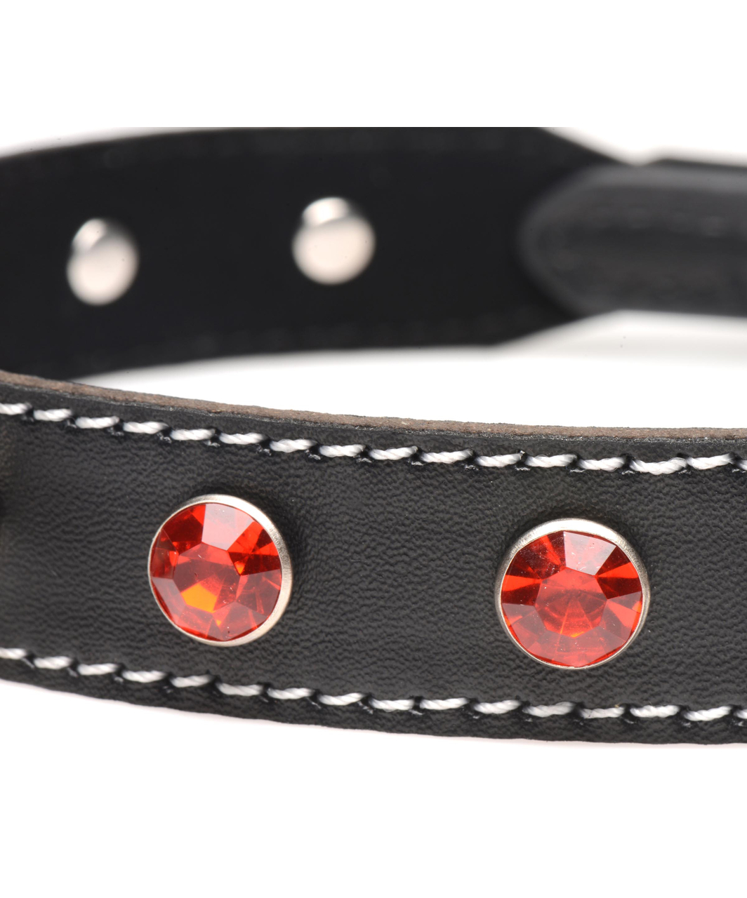 Master Series Strict leatherette choker with red rhinestones