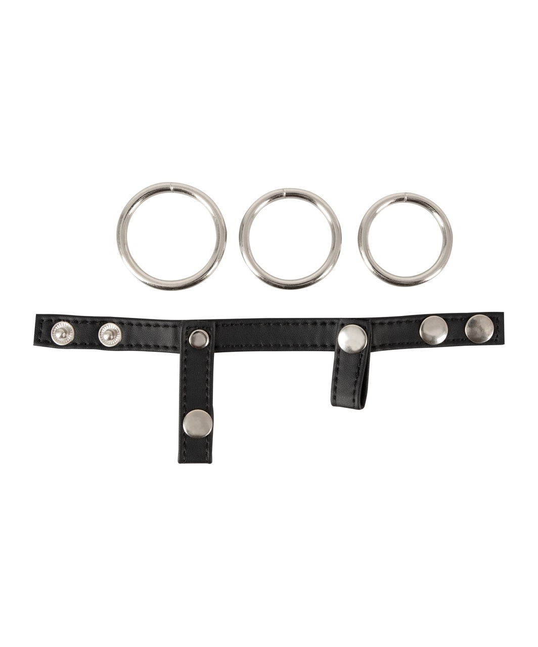 Bad Kitty metal cock rings with faux leather strap