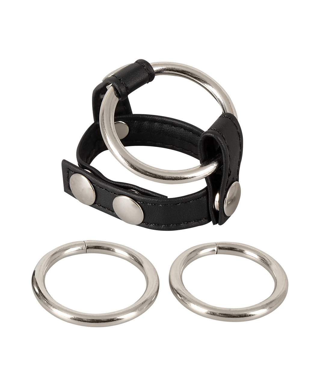 Bad Kitty metal cock rings with faux leather strap