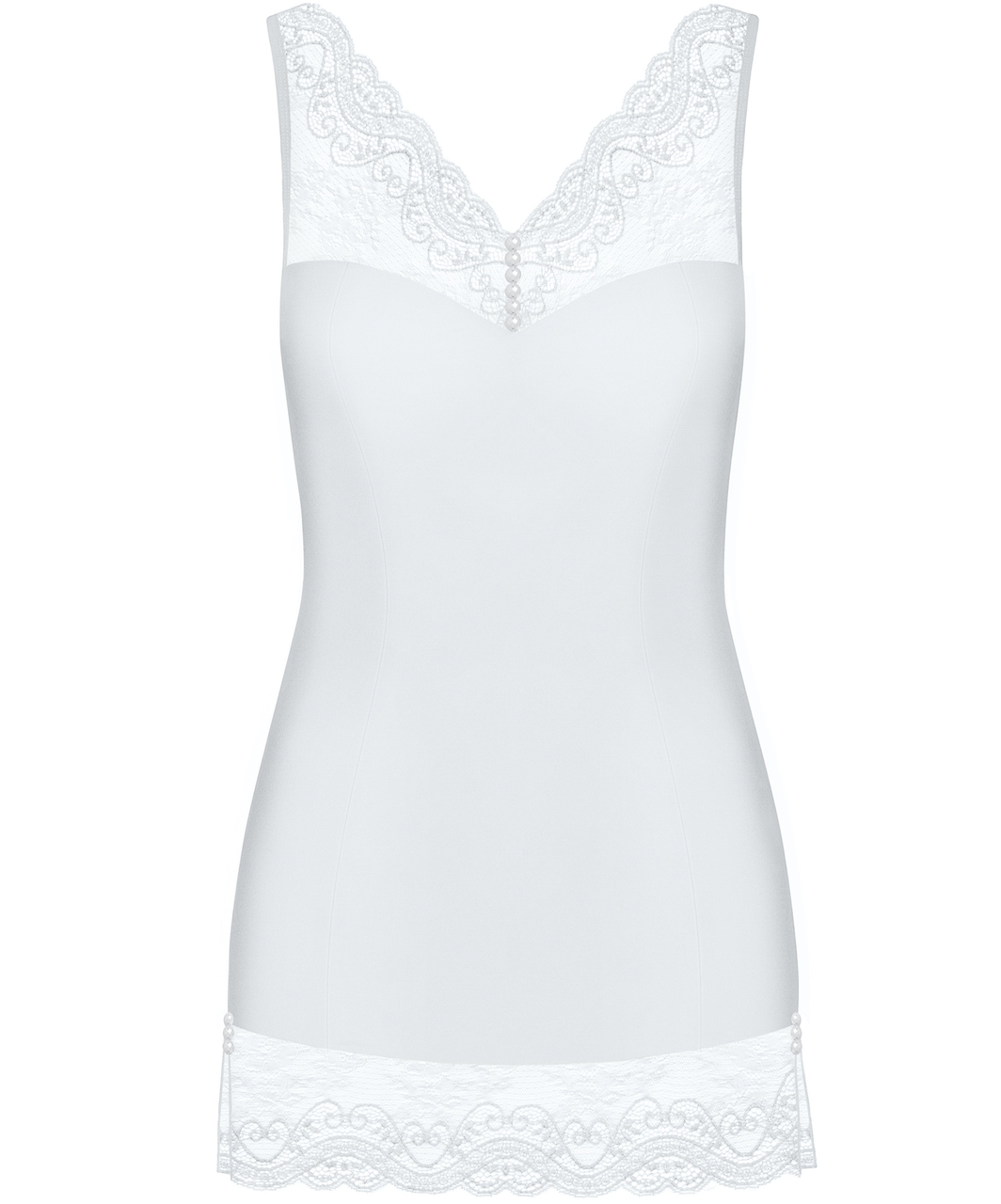 Obsessive white chemise with lace and white rhinestones