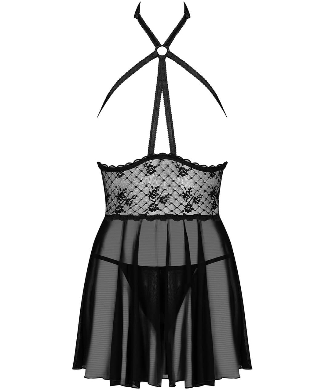Obsessive Nettsy mustast läbipaistvast tüllist babydoll-kleit