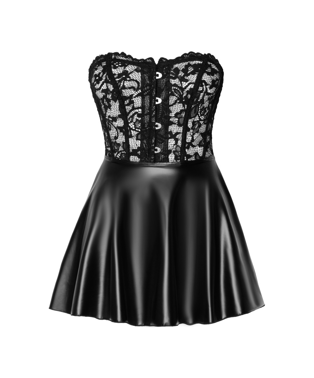 Noir Handmade black matte look mini dress with lace